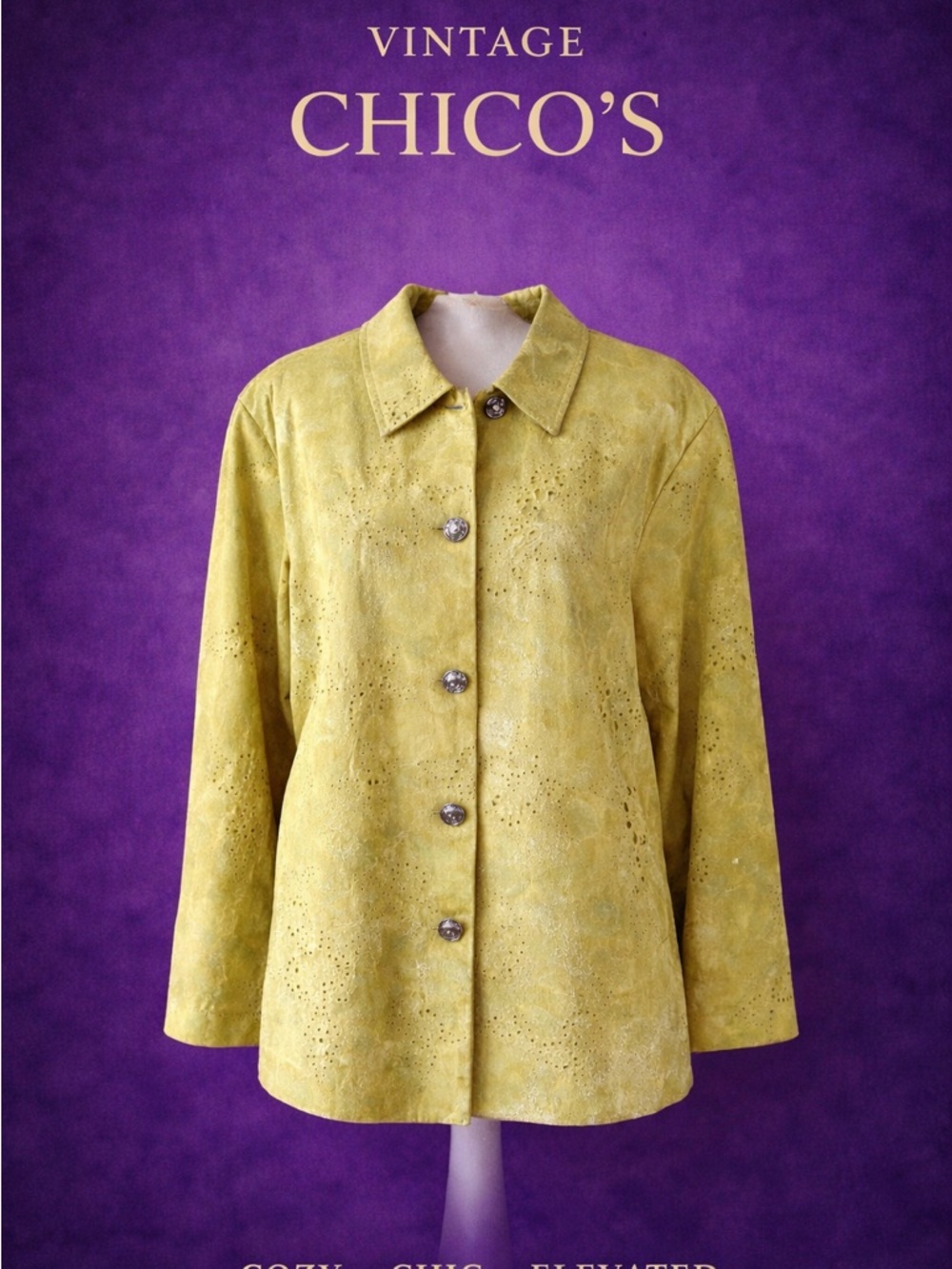Chico's Chartreuse Suede Button-Front Jacket